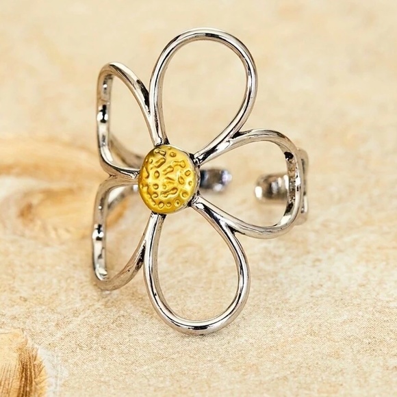 Silver Tone Flower Adjustable Boho Ring - Picture 5 of 6